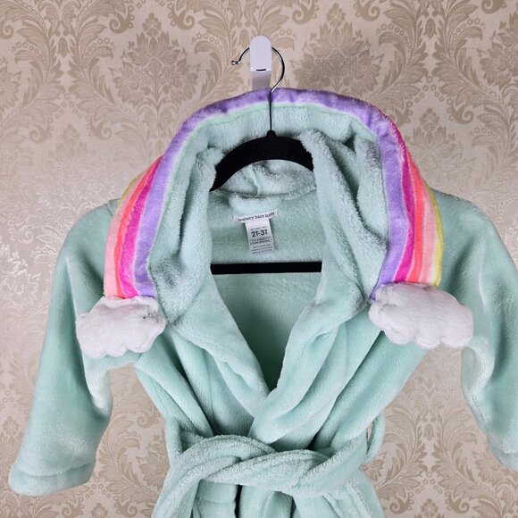 Pottery Barn Kids Size 2T-3T Aqua Robe Rainbow Accented Hood Belt Pockets - Picture 2 of 11